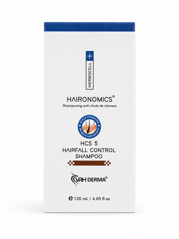 پک شامپو و سرم ضد ریزش مو هیرونومیکس هربوسل (Herbocell Haironomics) شامل شامپو ضد ریزش HCS 5 و سرم مو HGS 7، ۱۲۰ و ۶۰ میلیلیتر